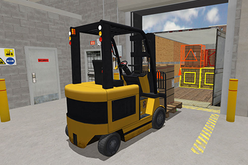 Allegheny Educational Systems Simlog Forklift Personal Simulator loading a truck screen shot