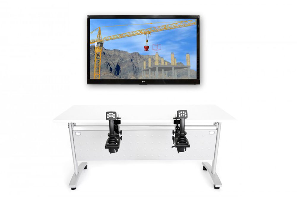 Allegheny Educational Systems Simlog Tower Crane Personal Simulator with Table-Top Controls on white background.