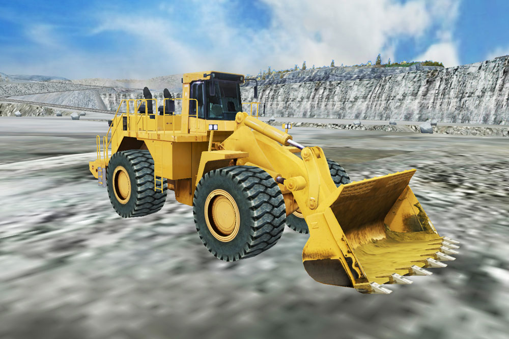 Allegheny Educational Systems Simlog Wheel Loader Personal Simulator at a construction site screen shot